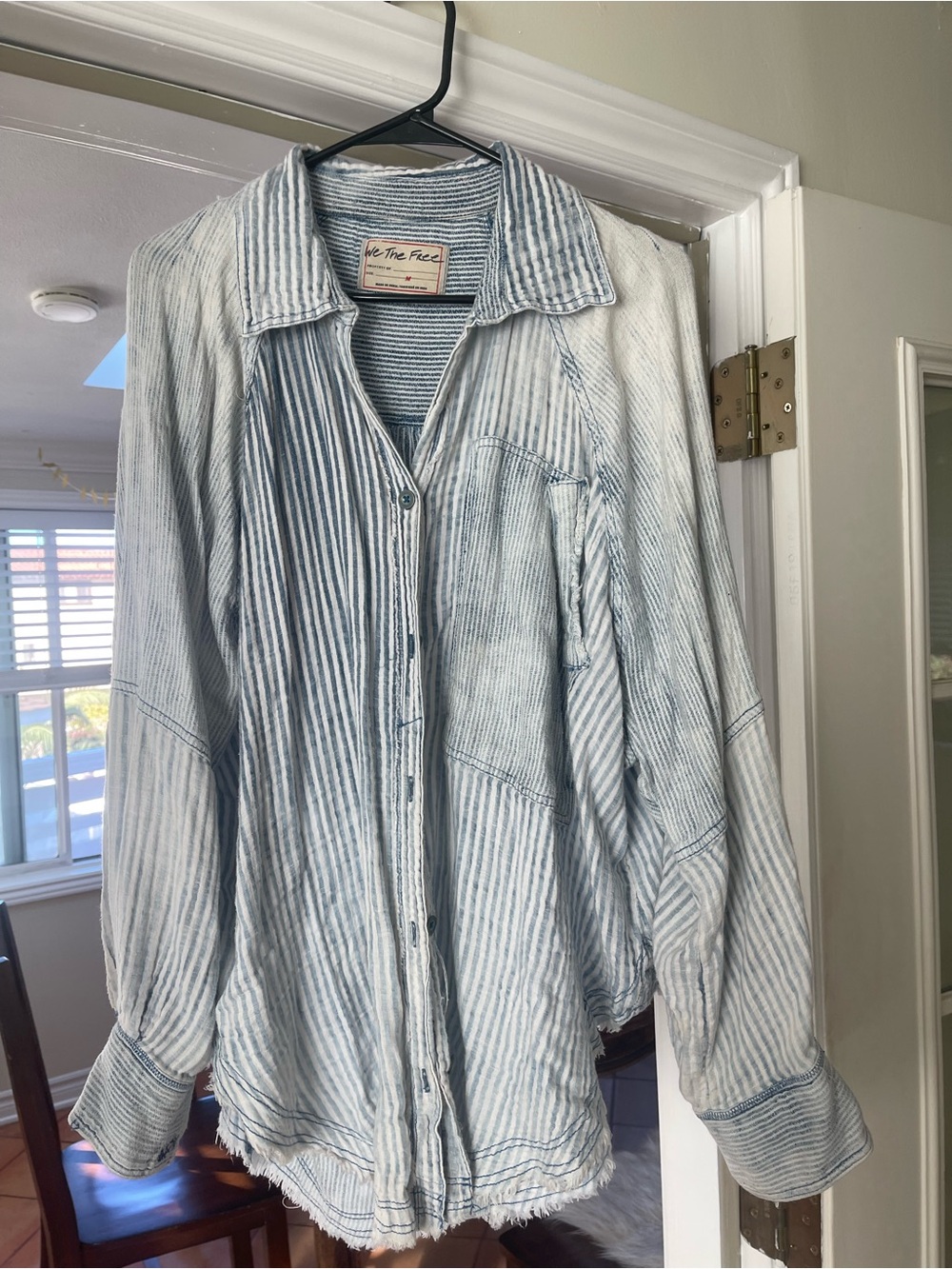 Light Blue Striped women’s Button-Up Shirt